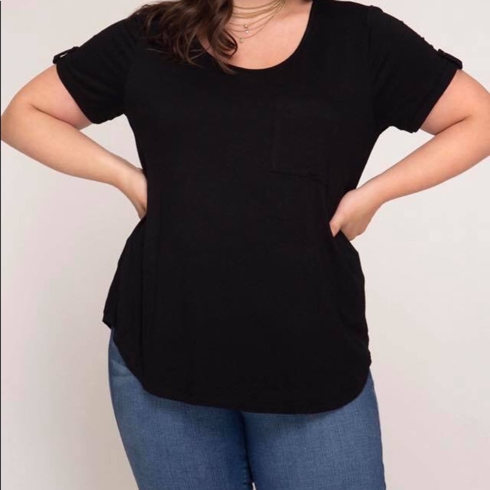 Short Sleeve Knit Top with Back Detail